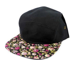 Black Hat with Floral Pattern Peak