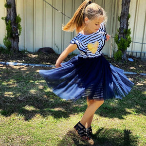 Tutu Dress with Gold Heart- BLUE/WHITE