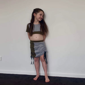 Drawstring Skirt- GREY/SAGE